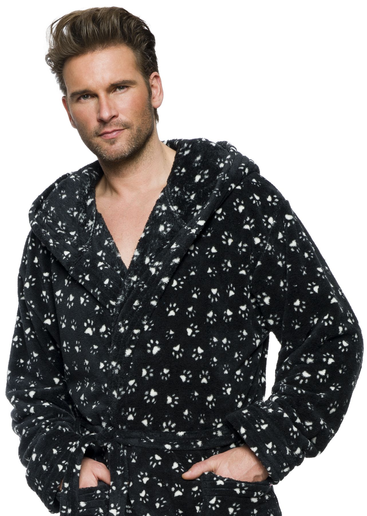 ŁAPKI MIŁY DŁUGI SZLAFROK MĘSKI Z KAPTUREM M Rozmiar M