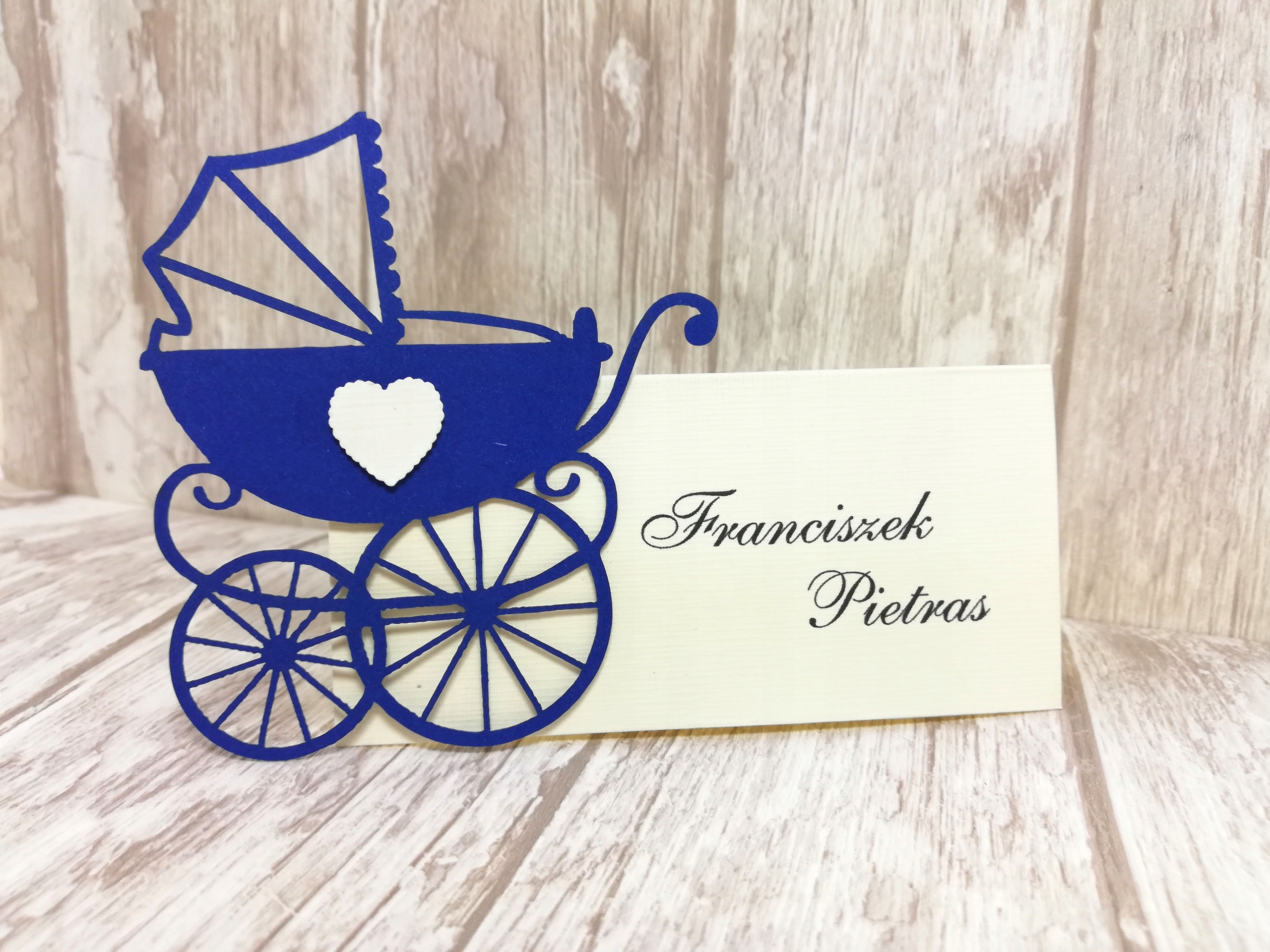 Winietki,wizytówki na Chrzest Święty, Roczek WÓZEK Szerokość produktu 10.5 cm