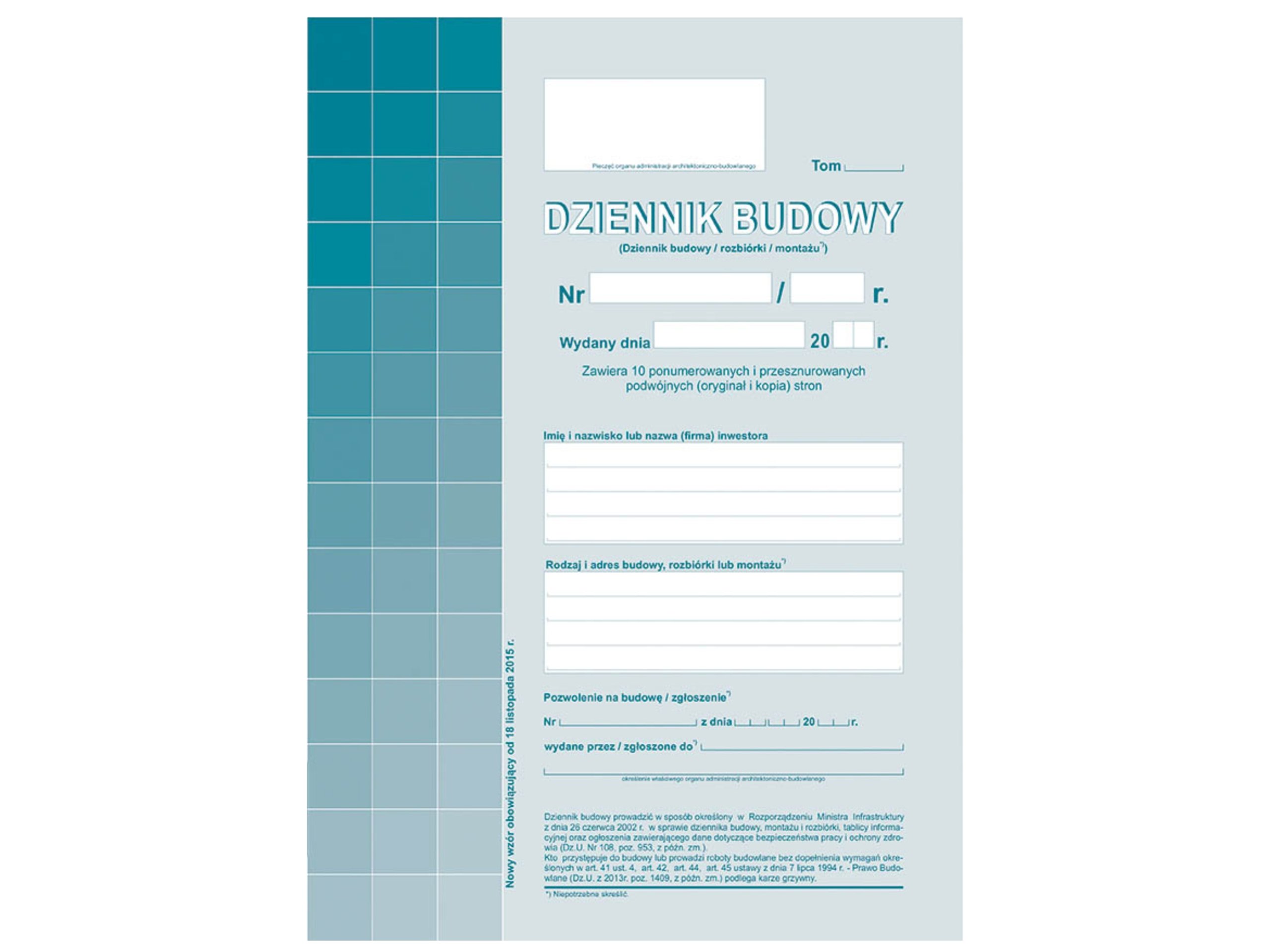

Dziennik budowy Mipro A4 603-1 książka budowy
