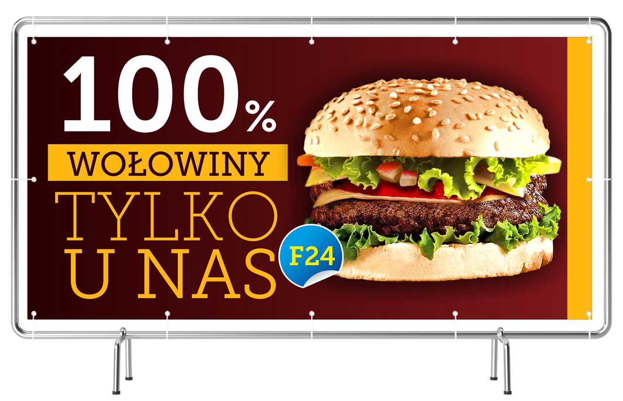 

Solidny Baner Reklama Szyld 3x1m Burger Wołowy