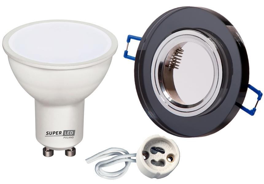 

Zestaw Led GU10 5W Bc oprawa halogenowa Szklana