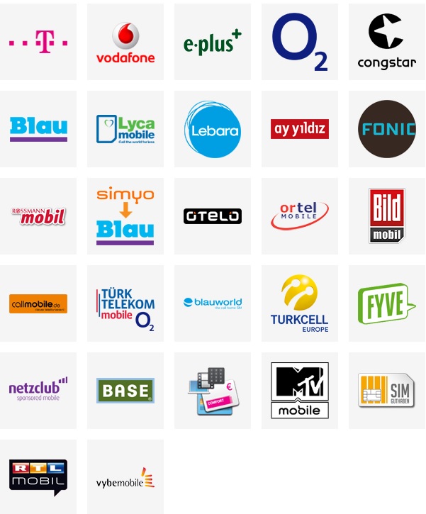 Doładowanie E-Plus, O2, Vodafone, Telekom 15€ EURO