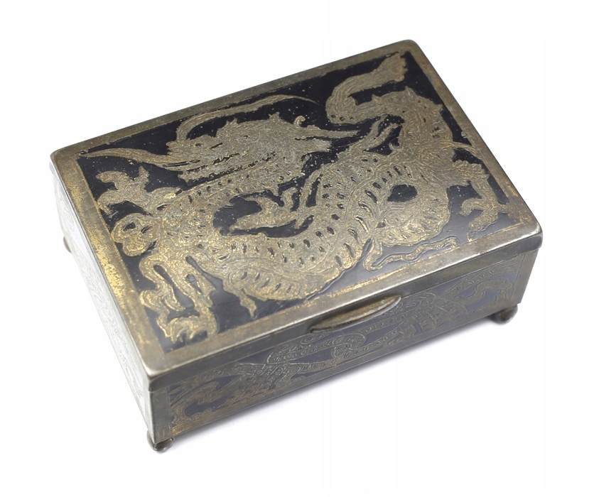 Stare pudełko szkatułka ze smokami smok Emalia