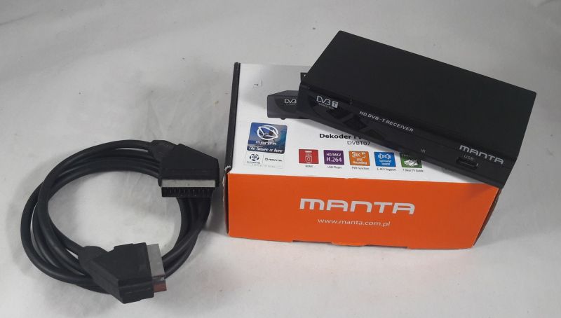 DEKODER MANTA DVBT07 + PUDEŁKO + PILOT+KABEL EURO