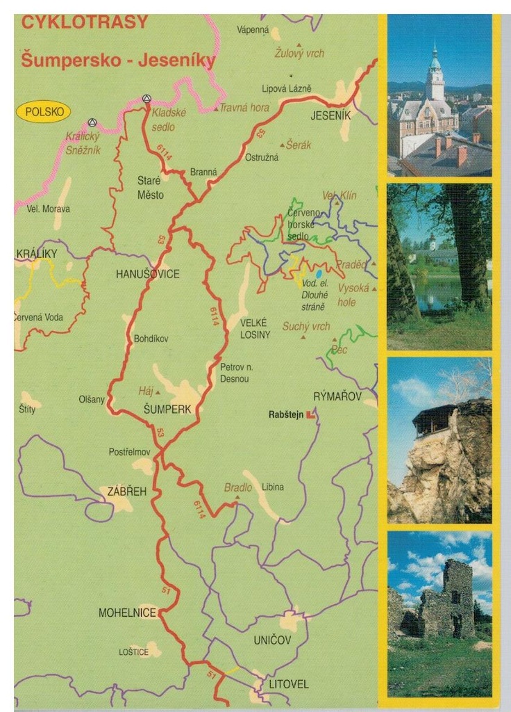 Pocztówka Czechy Morawy mapa trasy rowerowe
