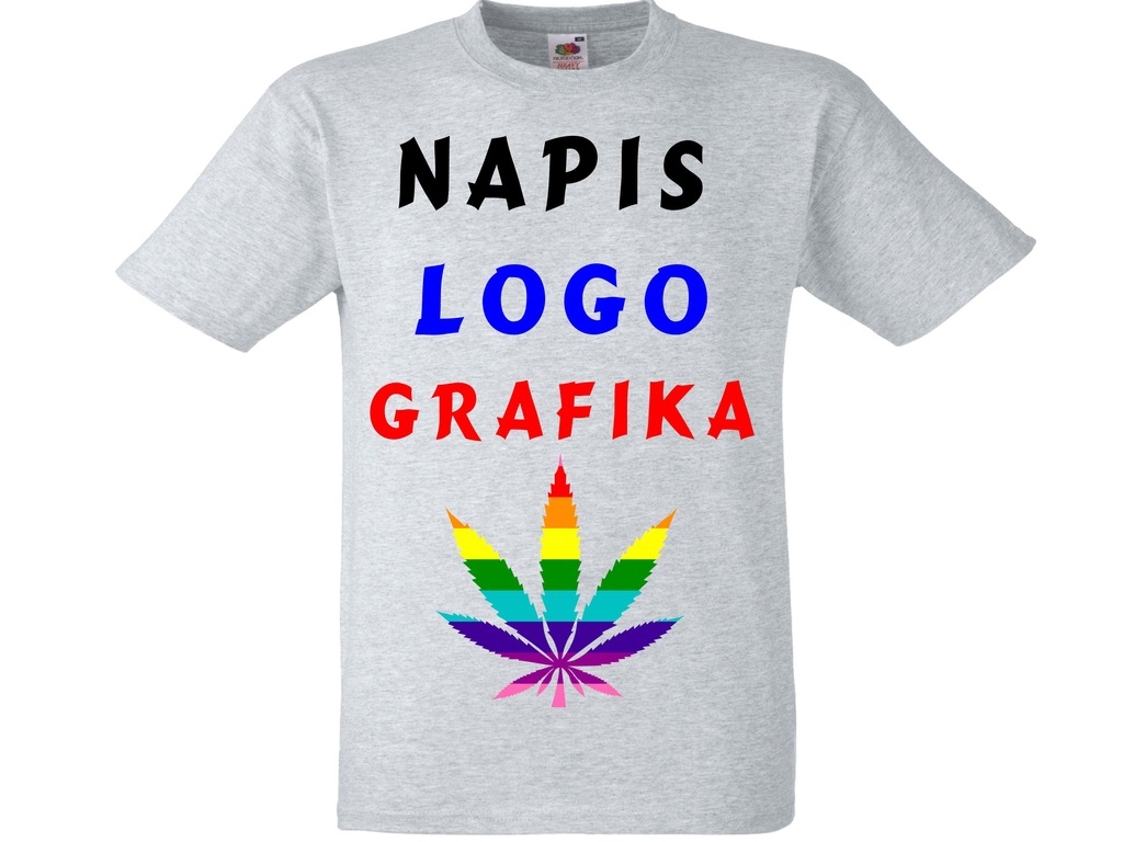 Koszulka Szara Nadruk Grafika Napis Logo FullPrint
