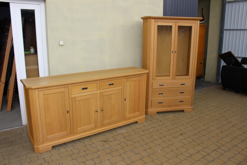 Salon DĘBOWY: komoda + witryna. Meble z Holandii.