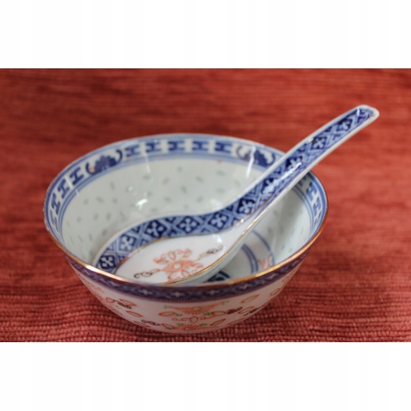 Miseczka z łyżką - chińska porcelana ryżowa