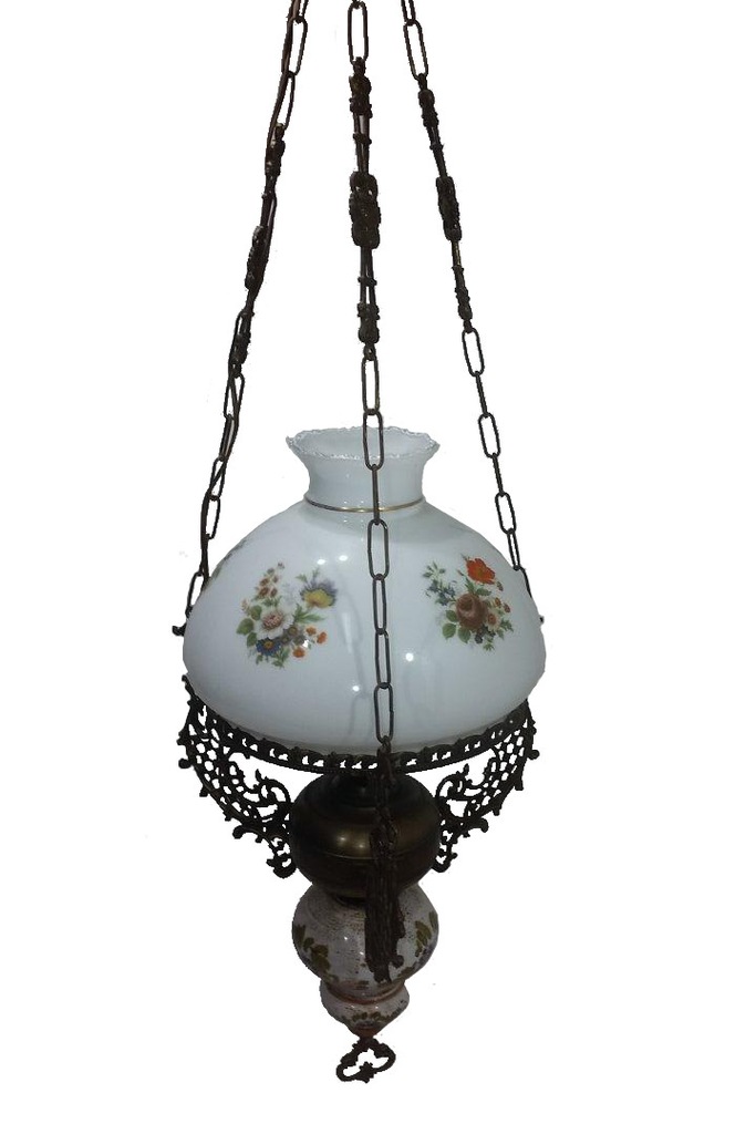 LAMPA NAFTOWA ŻYRANDOL RUSTYKALNA PORCELANA ANTYK