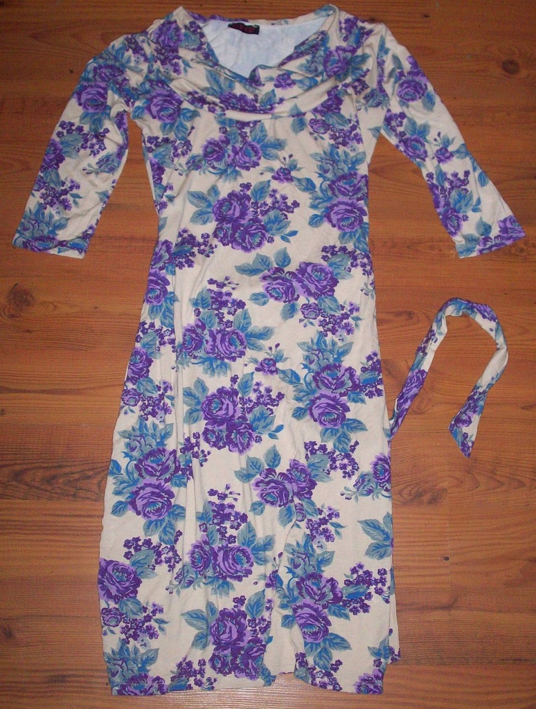 Sukienka beżowa fiolet niebieska zieleń 36 S/38 M