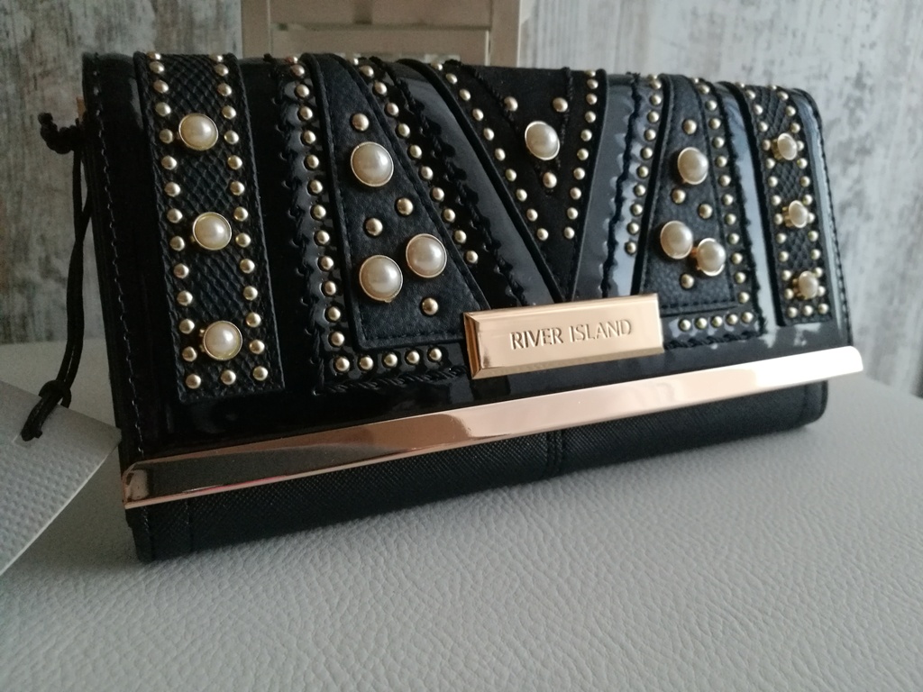 Portfel RIVER ISLAND black zdobiony perły PL