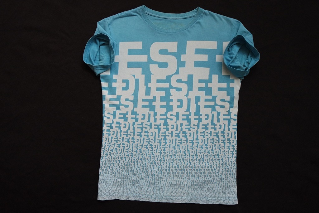 DIESEL koszulka niebieska t-shirt nadruk logo_L/XL