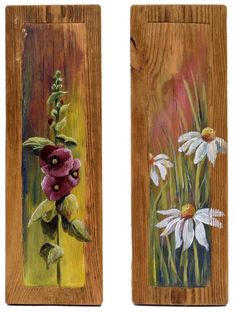 Komplet obrazów na desce kwiaty ok.35x11 cm