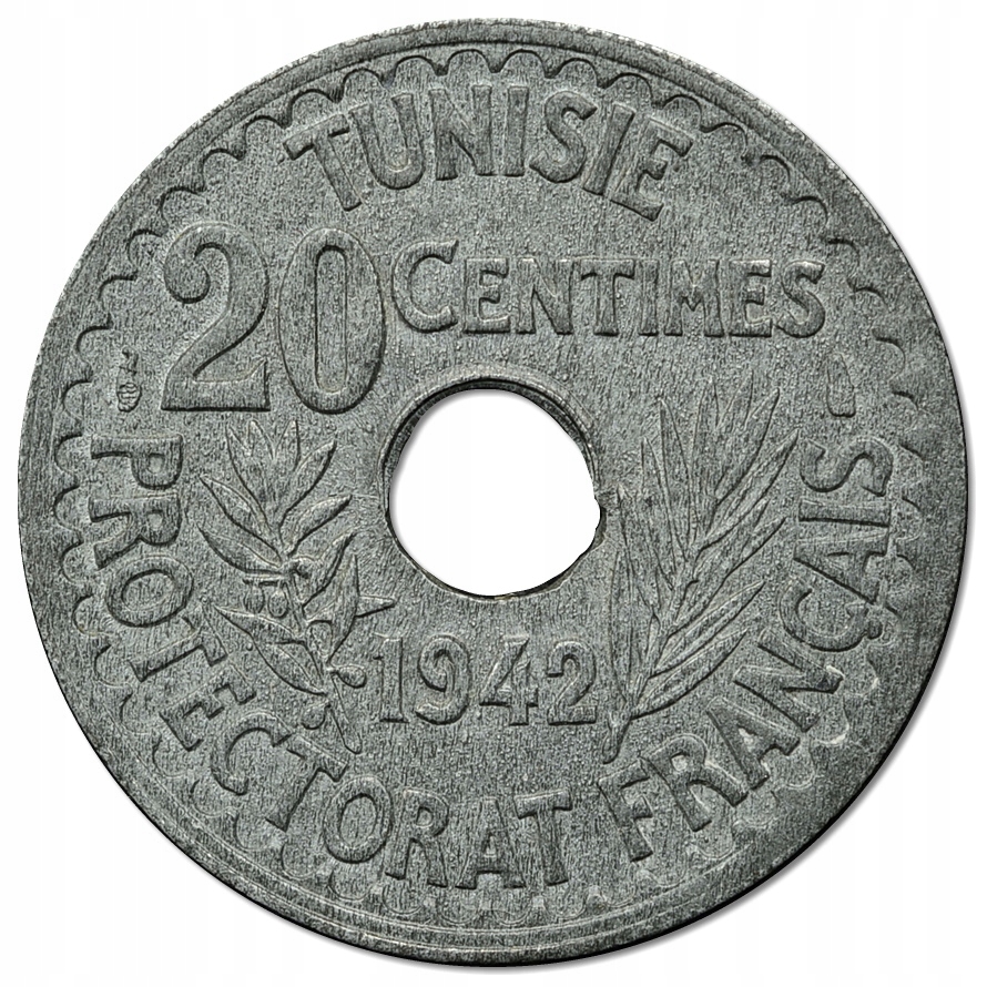 11.TUNEZJA, 20 CENTIMÓW 1942