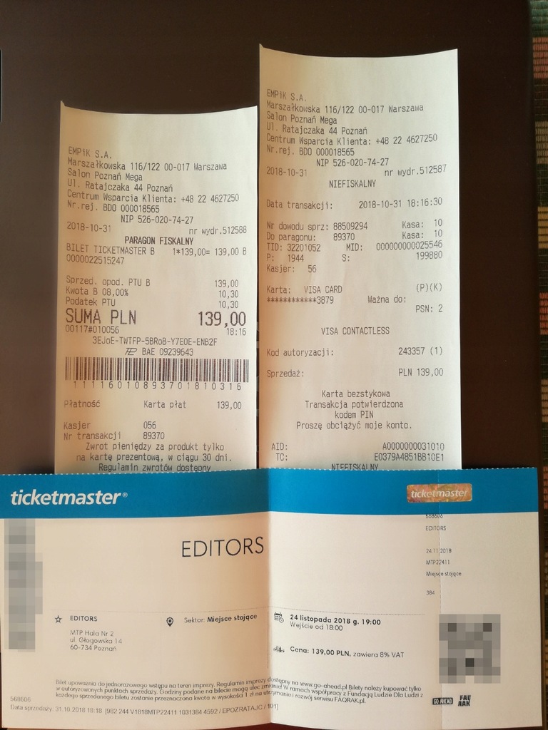 Bilet Editors Poznań 24.11.2018 MTP Hala Nr 2