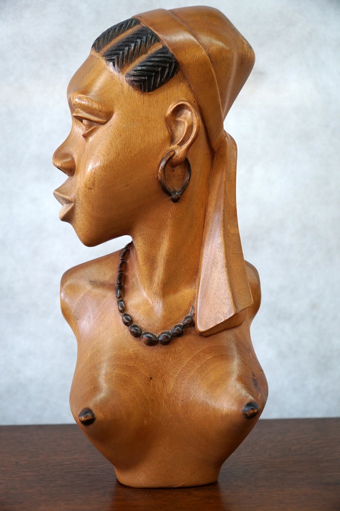 FIGURA DREWNIANA RZEŹBA KOBIETA MURZYNKA h35cm