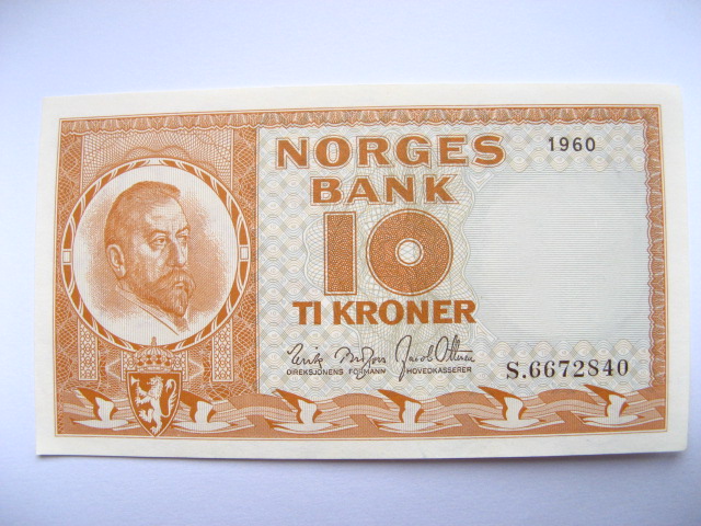 Banknot 10 koron Norwegia 1960 stan UNC