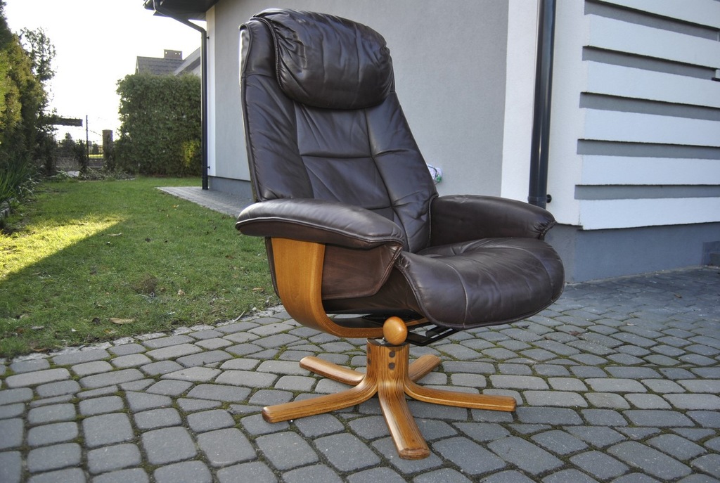 NORWESKI OBROTOWY FOTEL;SKÓRA;TEAK