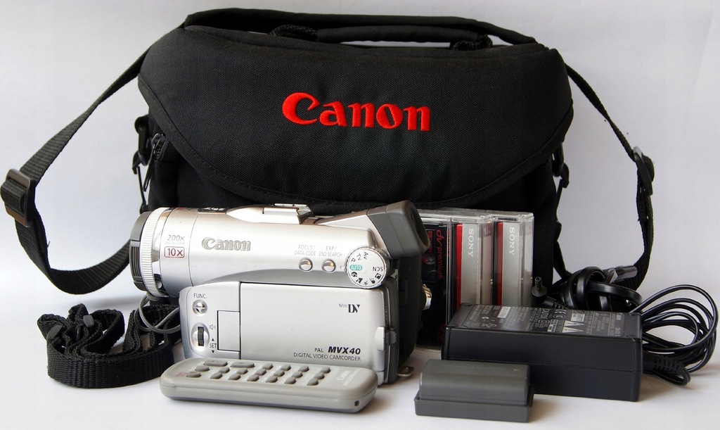 Canon MVX40 pilot bateria zasilacz 2 kasety torba