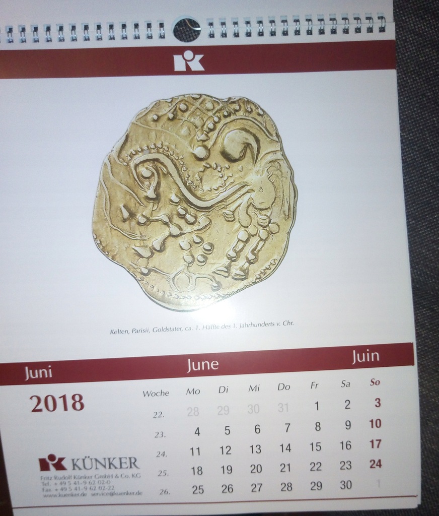 Kalendarz 2018 kolekcjonerski numizmatyczny Künker