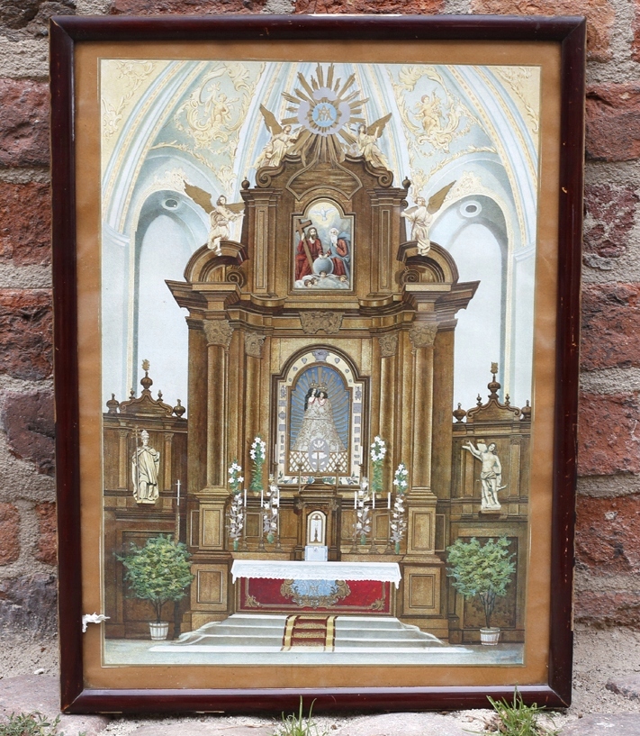 Rywałd Królewski złocona Litografia Ołtarz XIX w.