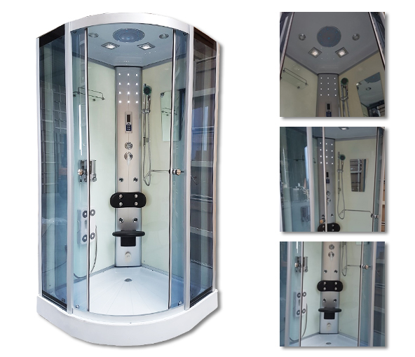 KABINA PRYSZNICOWA Z HYDROMASAŻEM LED biała 100x10