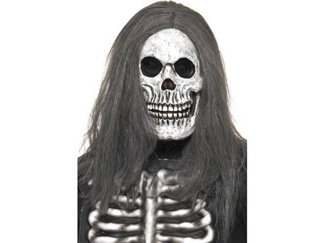 SUPER Maska Śmierć Czacha z włosami Halloween