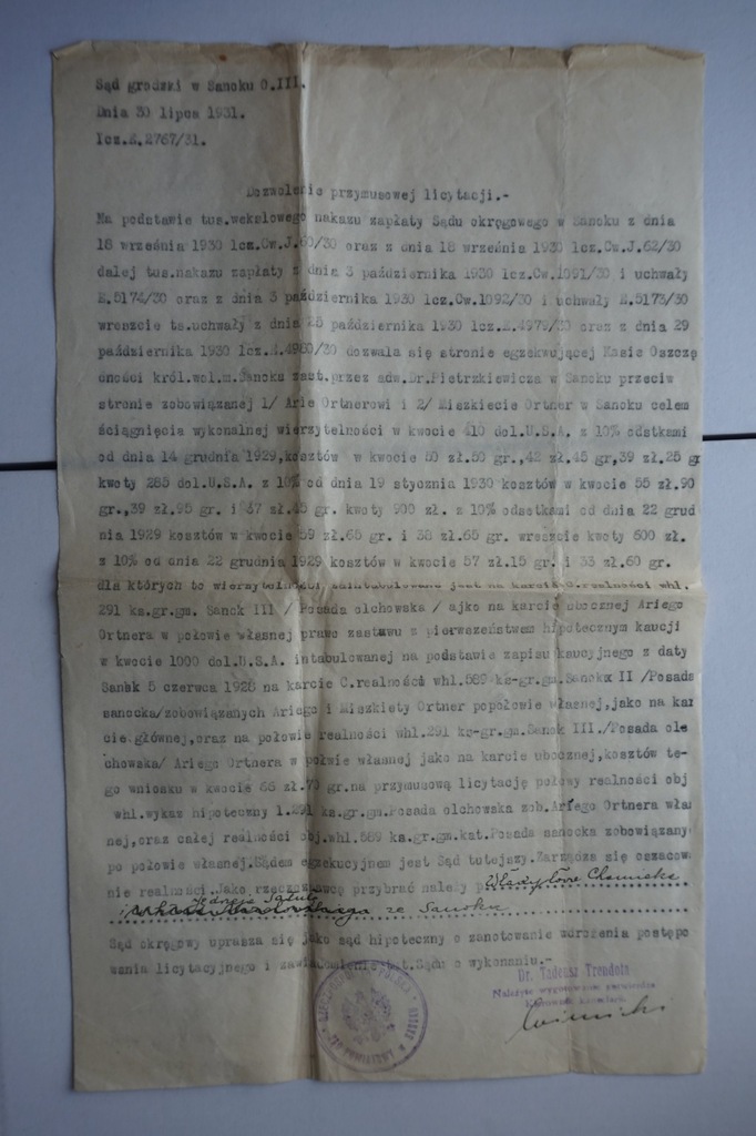 SANOK SĄD GRODZKI DOZWOLENIE LICYTACJI KOMORNIK 31
