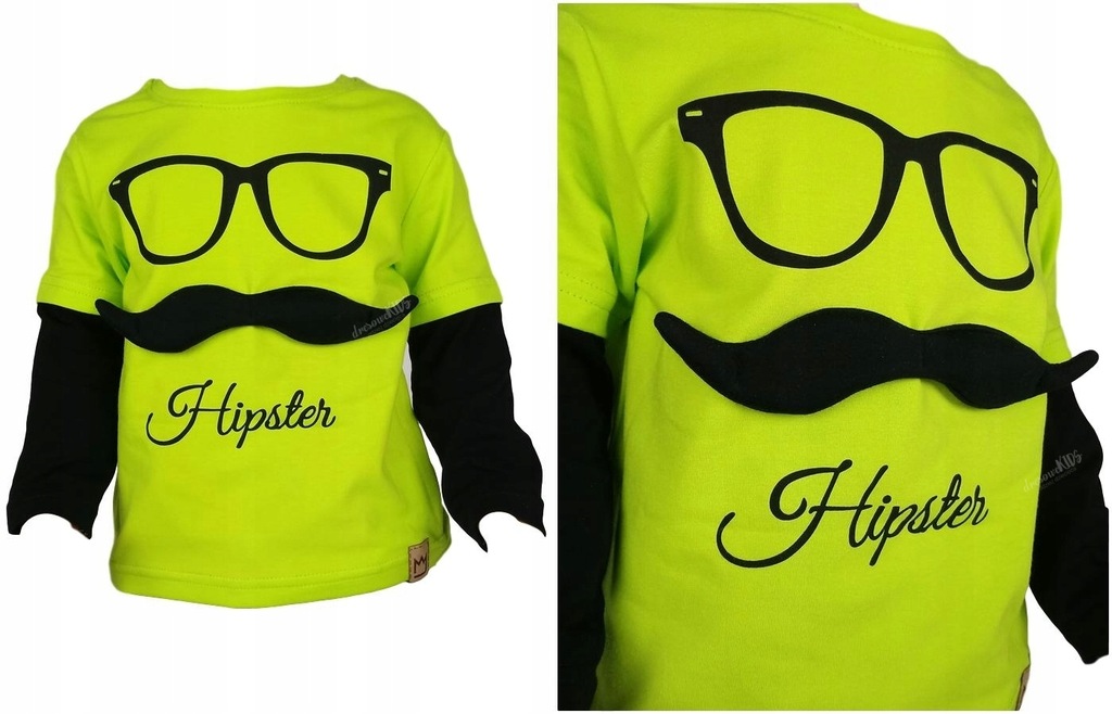MIMI żółta bluzka koszulka hipster wąsy 140