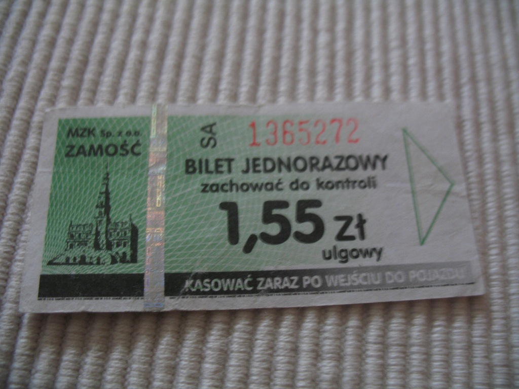 Bilet MZK Zamość 1,55 zł