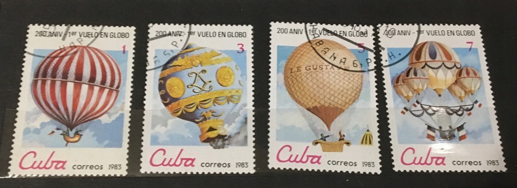 Kuba (Cuba) - zestaw znaczków Kasowanych Balony