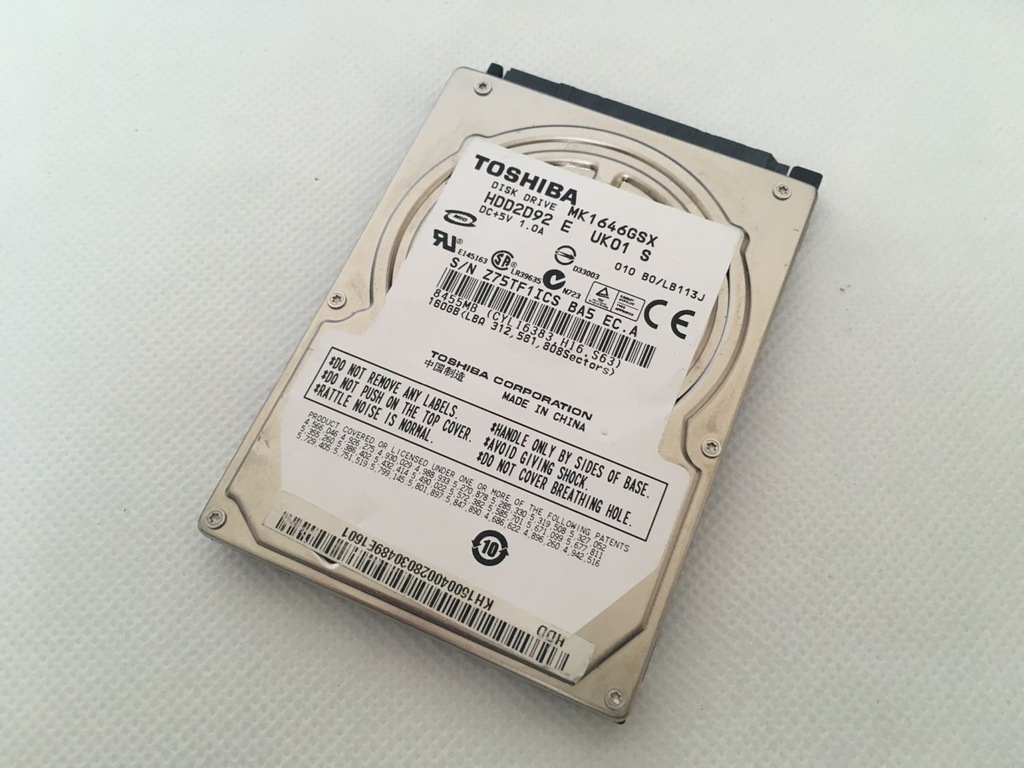 D2333] DYSK 160GB TOSHIBA MK1646GSX 7420220284 oficjalne archiwum