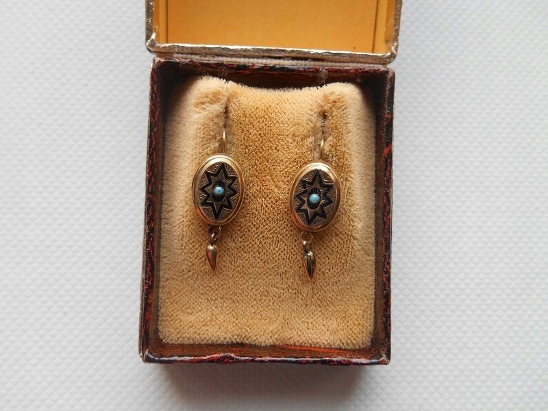 ZŁOTE KOLCZYKI- BIEDERMEIER, EMALIA,TURKUS