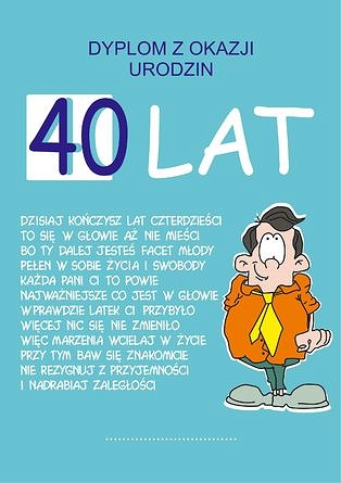 dyplom 40 LATEK  urodziny prezent FACET A4 KOPERTA