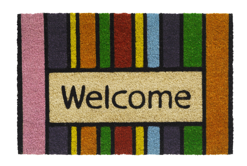 Kolorowa wycieraczka kokosowa w paski WELCOME
