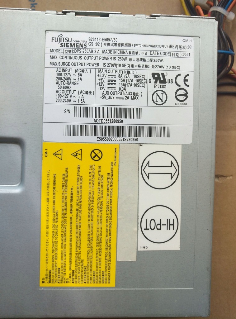 Zasilacz do Fujitsu Siemens S26113-E505-V50 270W