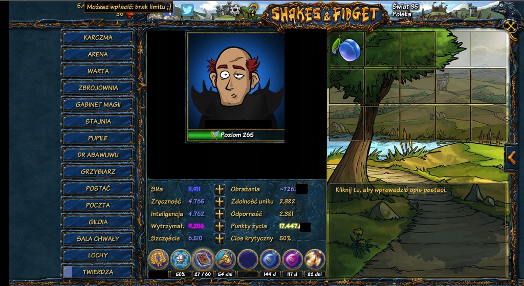 Shakes & Fidget konto 265 lvl s35 paladyn
