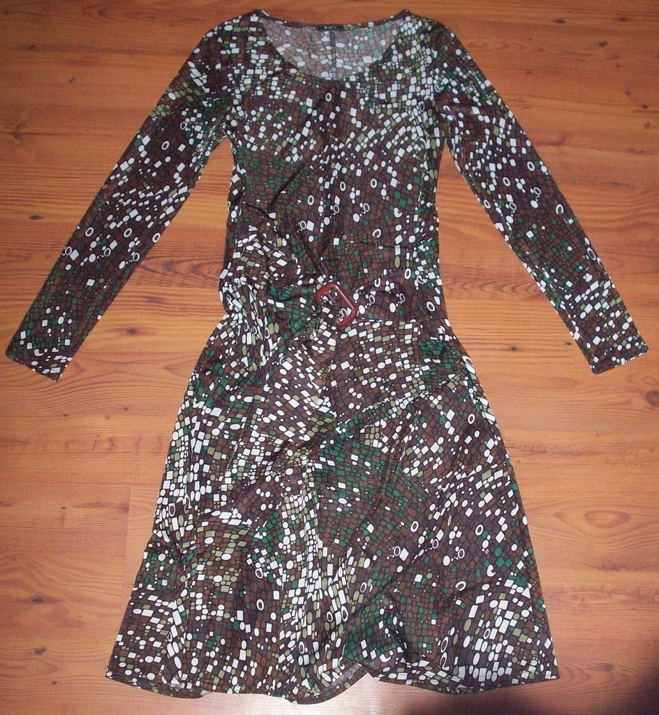 Sukienka brązowa ecru zieleń KMX 34 XS/ 36 S