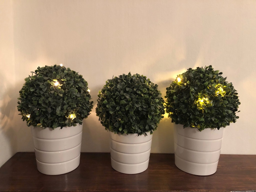 3x kula bukszpanowa z ośw. LED i doniczkami IKEA