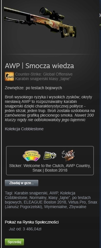 cs go skiny AWP DRAGON LORE smocza wiedza