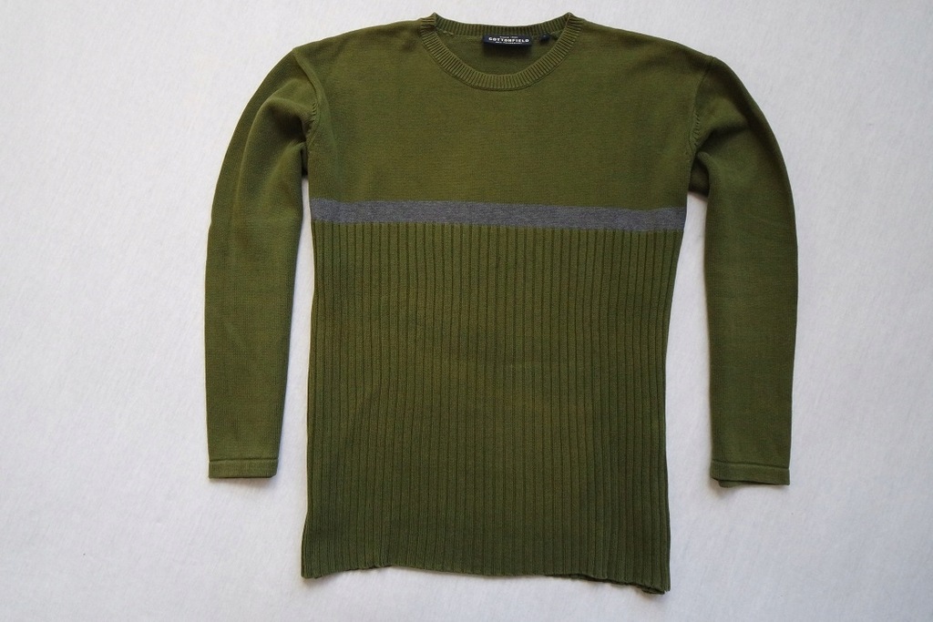 COTTONFIELD sweter sweterek zielony paski logo___L