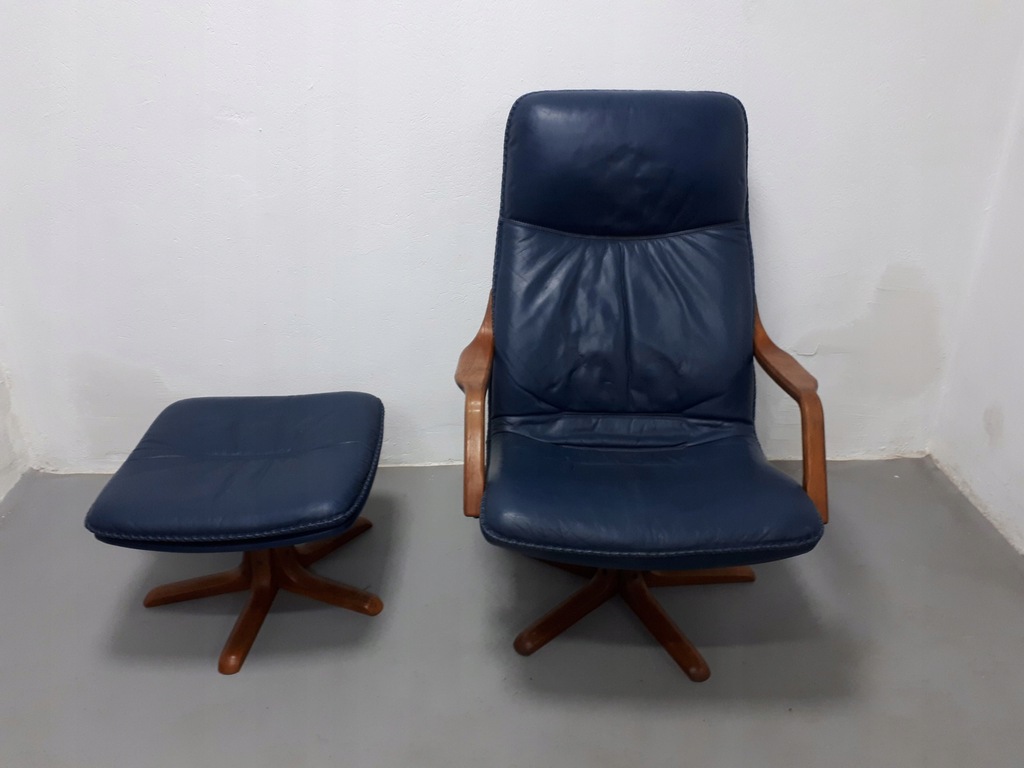 Skórzany fotel z podnóżkiem, Berg C90, lata 70.
