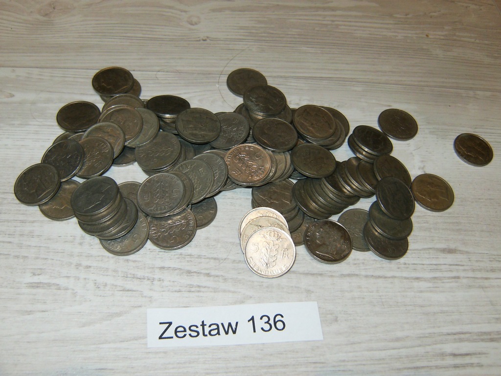 136 Zestaw monet Belgia 5 franków 100 sztuk mix