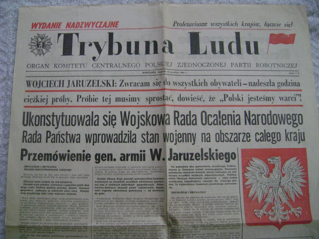 Trybuna Ludu - 13 grudnia 1981 - stan wojenny