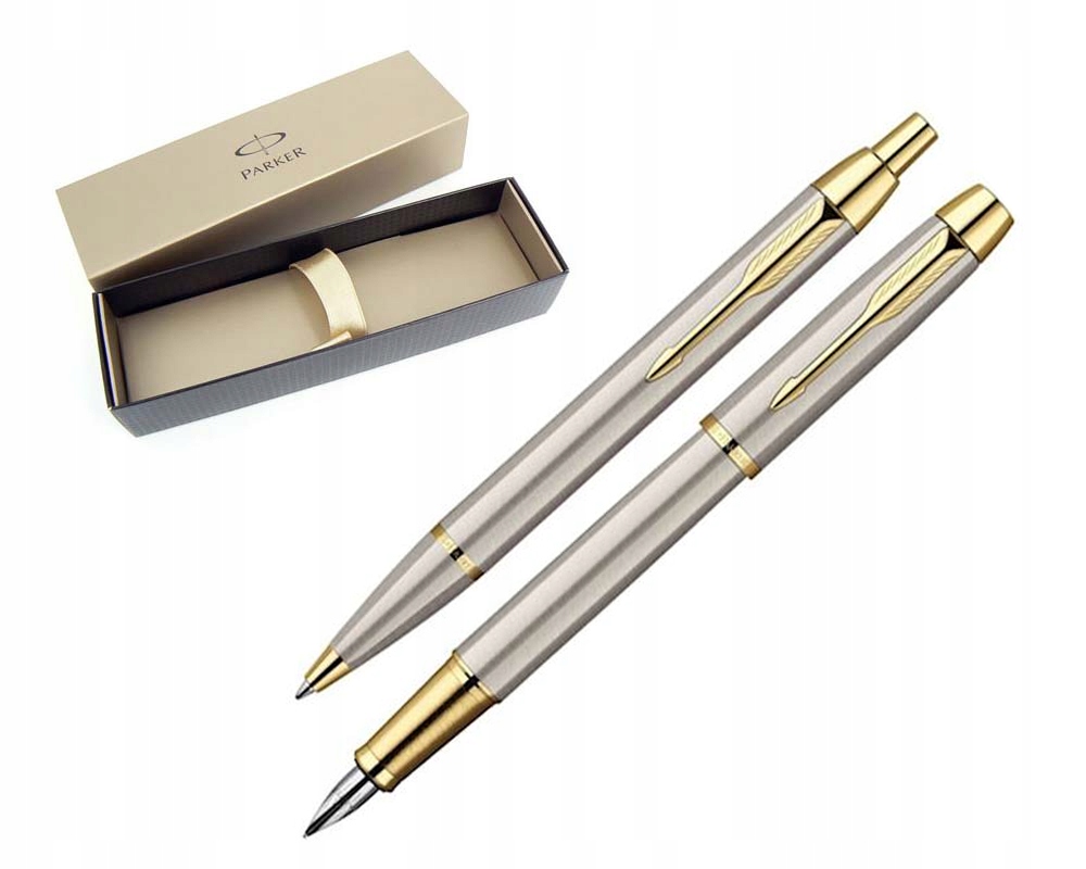 KOMPLET PARKER IM BRUSHED GOLD CT PIÓRO DŁUGOPIS