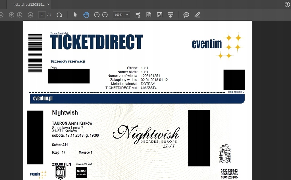 Bilet - Nightwish Decades Europe 2018- TauronArena