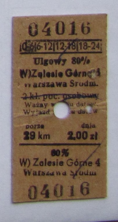 Bilet PKP Zalesie Górne - Warszawa Śródmieście