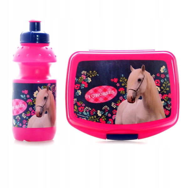 ZESTAW ŚNIADANIÓWKA BIDON CHLEBAK HORSES KONIE KOŃ