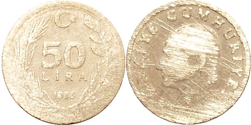 50 lira 1985 rok Turcja (cena = 86 groszy)