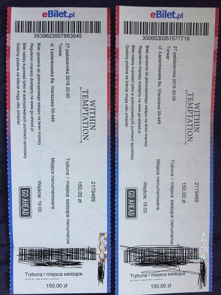 WITHIN TEMPTATION 27.10 TORWAR TRYBUNA 2 BILETY